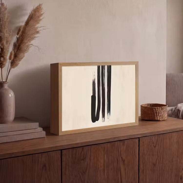 Penseelstreken - Verticaal - Zwart Light Box met batterij (Wandlamp) middel -sfeer2