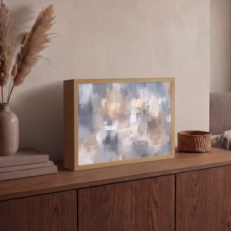 Penseelstreken - Schilderij - Beige Light Box met batterij (Wandlamp) middel -sfeer2
