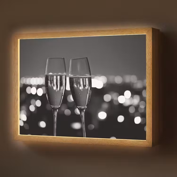 Bubbels - Proosten - Champagneglazen - Stadslichten Light Box met batterij (Wandlamp) middel -z3d_website