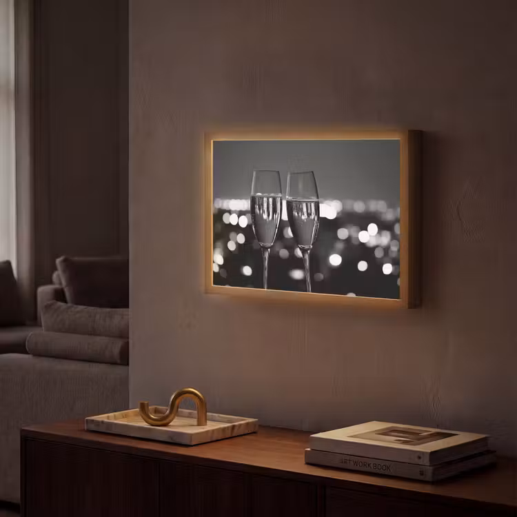 Bubbels - Proosten - Champagneglazen - Stadslichten Light Box met batterij (Wandlamp) middel -sfeer1