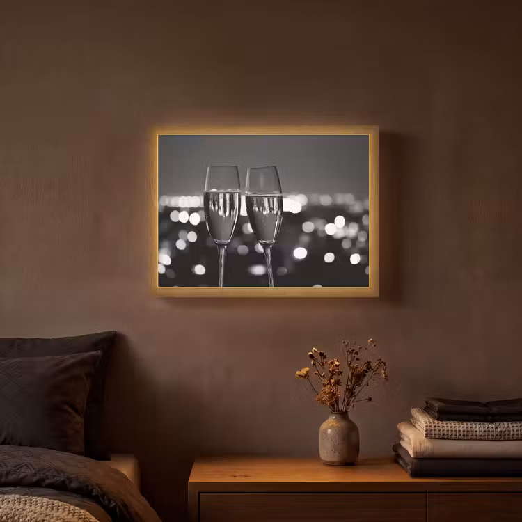 Bubbels - Proosten - Champagneglazen - Stadslichten Light Box met batterij (Wandlamp) middel -sfeer4