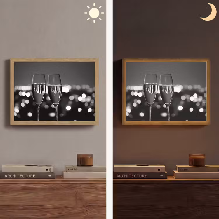 Bubbels - Proosten - Champagneglazen - Stadslichten Light Box met batterij (Wandlamp) middel -sfeer3