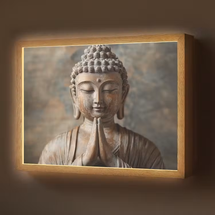 Boedha - Beeld - Bruin - Rust Light Box met batterij (Wandlamp) middel -z3d_website