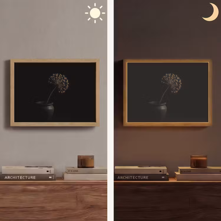 Bol - Gedroogd - Vaas - Zwart Light Box met batterij (Wandlamp) middel -sfeer3