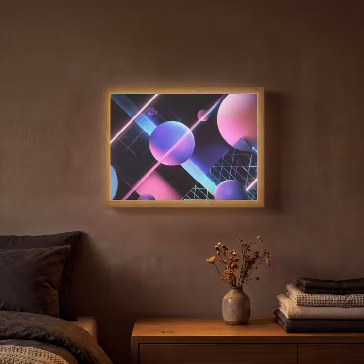 Bollen - Neon - Lijnen - Roze Light Box met batterij (Wandlamp) middel -sfeer4