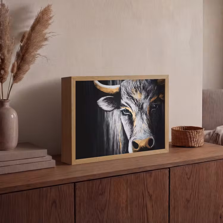Stier - Hoorns - Snuit - Goud Light Box met batterij (Wandlamp) middel -sfeer2