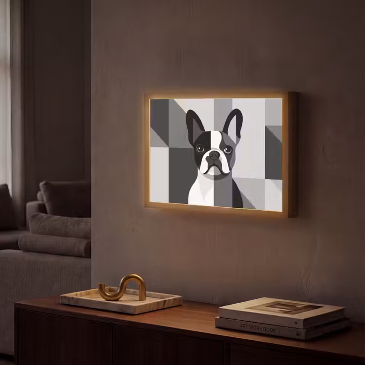 Buldog - Zwart - Abstract - Vlakken Light Box met batterij (Wandlamp) middel -sfeer1