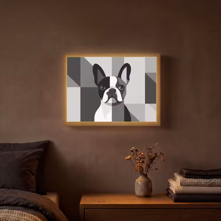 Buldog - Zwart - Abstract - Vlakken Light Box met batterij (Wandlamp) middel -sfeer4