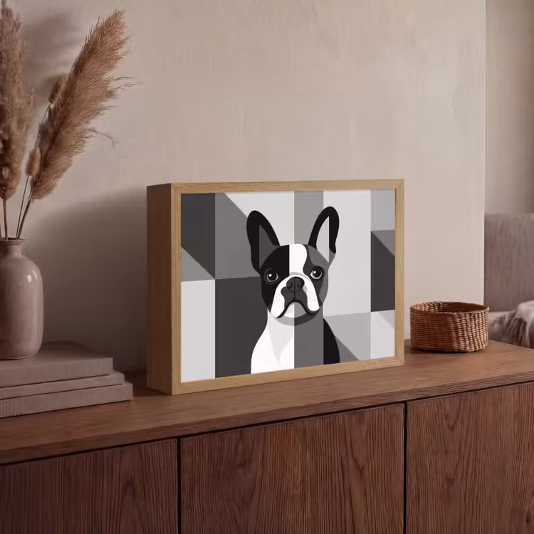 Buldog - Zwart - Abstract - Vlakken Light Box met batterij (Wandlamp) middel -sfeer2