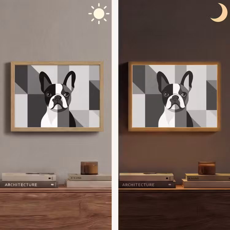 Buldog - Zwart - Abstract - Vlakken Light Box met batterij (Wandlamp) middel -sfeer3