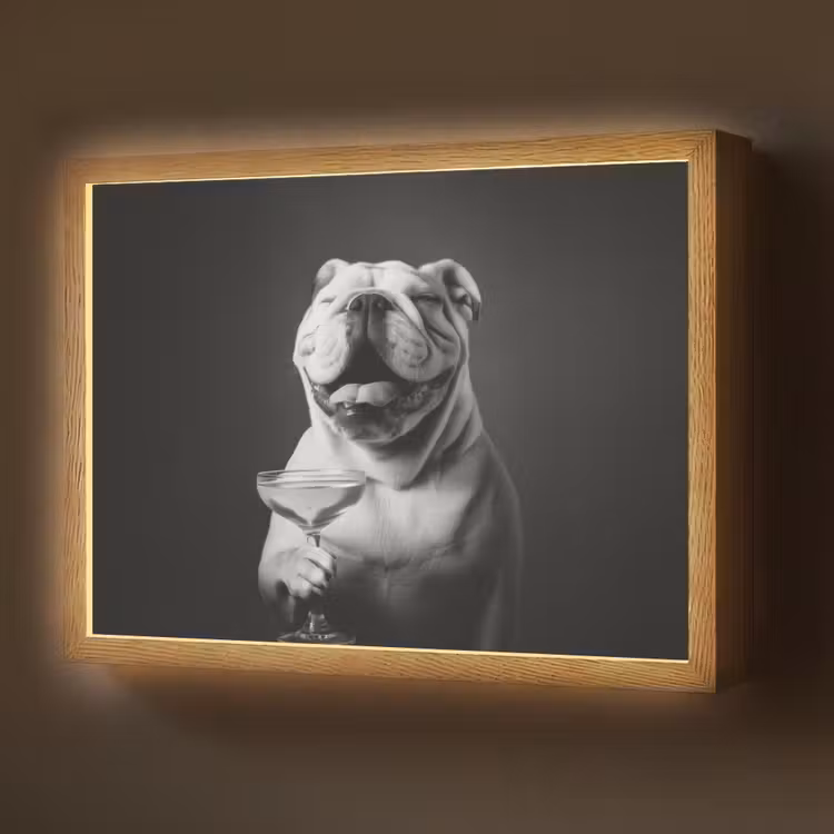 Buldog - Hond - Glas Light Box met batterij (Wandlamp) middel -z3d_website