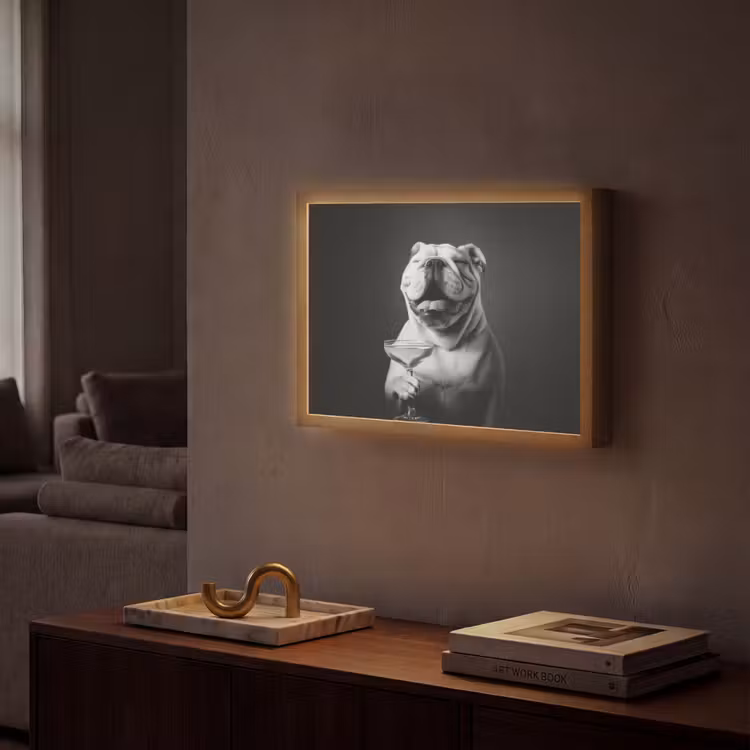 Buldog - Hond - Glas Light Box met batterij (Wandlamp) middel -sfeer1