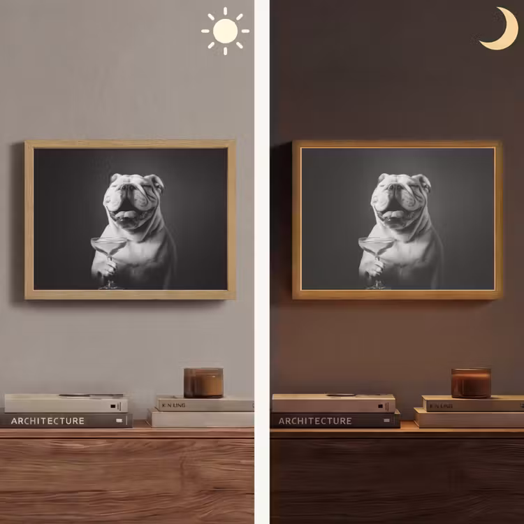 Buldog - Hond - Glas Light Box met batterij (Wandlamp) middel -sfeer3