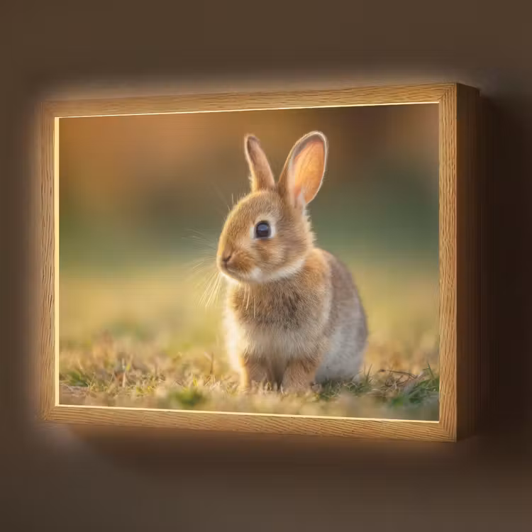Konijntje - Bruin - Gras Light Box met batterij (Wandlamp) middel -z3d_website