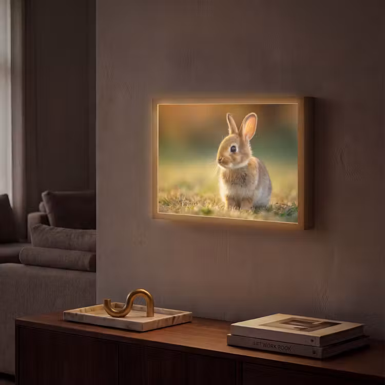 Konijntje - Bruin - Gras Light Box met batterij (Wandlamp) middel -sfeer1