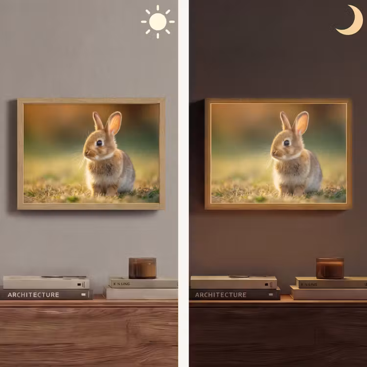 Konijntje - Bruin - Gras Light Box met batterij (Wandlamp) middel -sfeer3