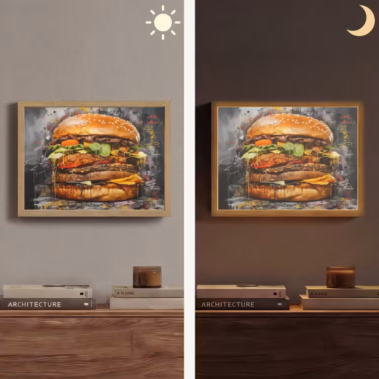 Burger - Eten - Kunst - Grijs - Graffiti Light Box met batterij (Wandlamp) middel -sfeer3
