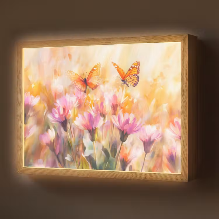 Vlinders - Oranje - Bloemen Light Box met batterij (Wandlamp) middel -z3d_website