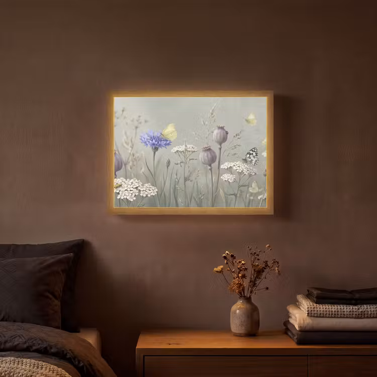 Vlinders - Wildbloemen - Illustratie - Kleurrijk Light Box met batterij (Wandlamp) middel -sfeer4