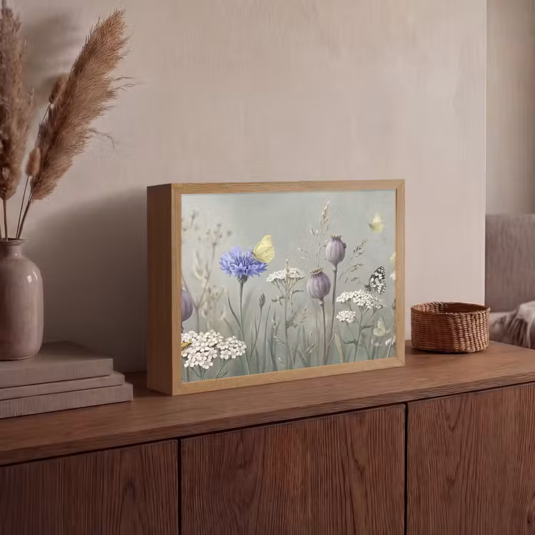 Vlinders - Wildbloemen - Illustratie - Kleurrijk Light Box met batterij (Wandlamp) middel -sfeer2