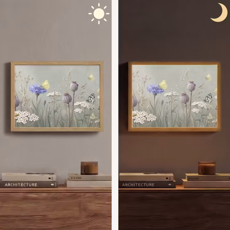 Vlinders - Wildbloemen - Illustratie - Kleurrijk Light Box met batterij (Wandlamp) middel -sfeer3