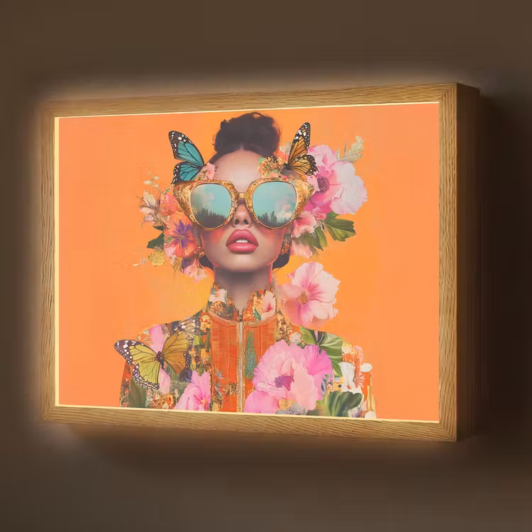 Vlinders - Vrouw - Zonnebril - Kleurrijk Light Box met batterij (Wandlamp) middel -z3d_website