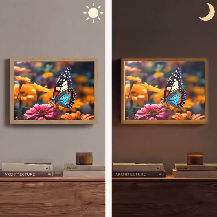 Vlinder - Dier - Kleurrijk - Bloemen - Natuur Light Box met batterij (Wandlamp) middel -sfeer3