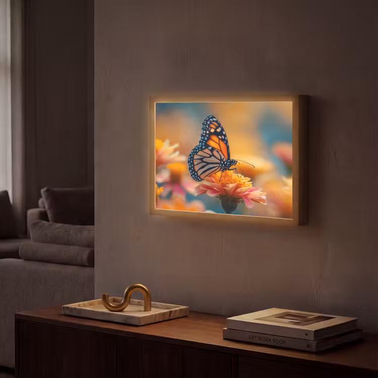 Vlinder - Dieren - Kleurrijk - Natuur - Bloemen Light Box met batterij (Wandlamp) middel -sfeer1