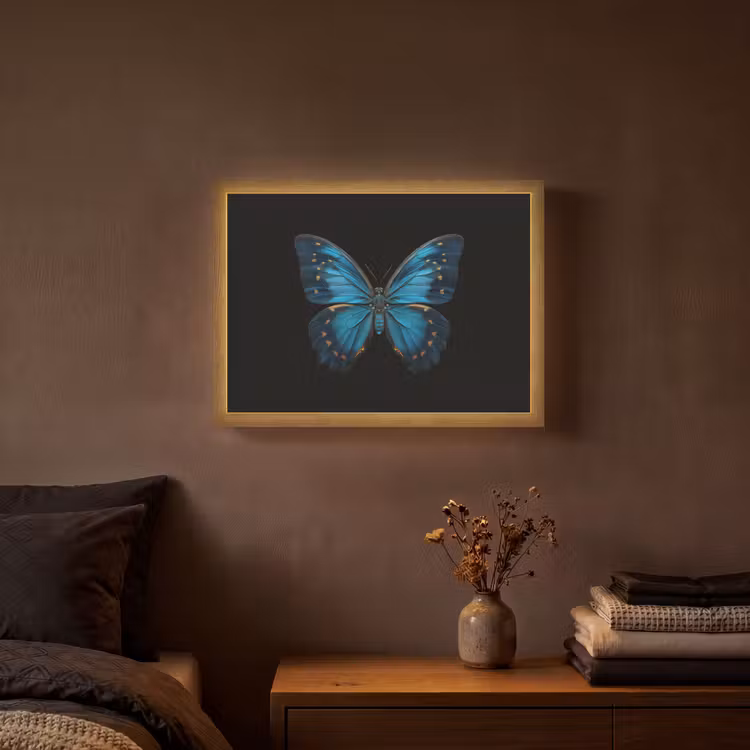 Vlinder - Blauw - Contrast Light Box met batterij (Wandlamp) middel -sfeer4