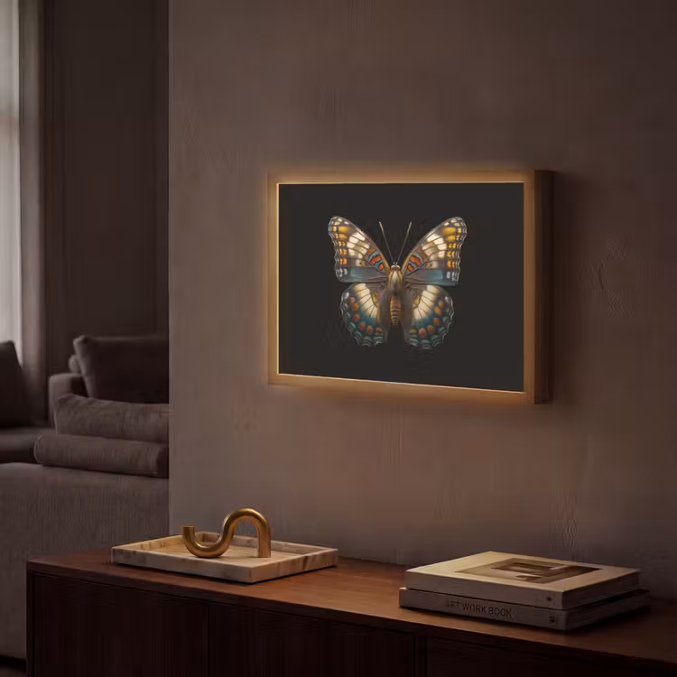 Vlinder - Kleurrijk - mozaïekachtig Light Box met batterij (Wandlamp) middel -sfeer1