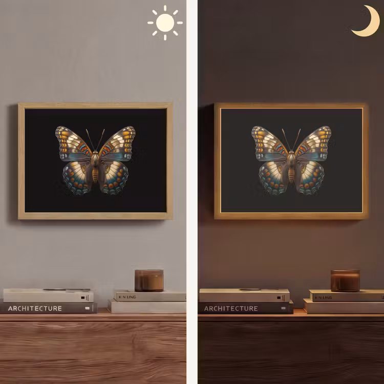 Vlinder - Kleurrijk - mozaïekachtig Light Box met batterij (Wandlamp) middel -sfeer3