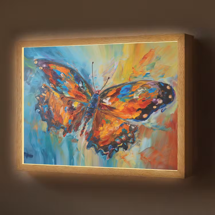 Vlinder - Kleuren - Kunst - Schilderij Light Box met batterij (Wandlamp) middel -z3d_website