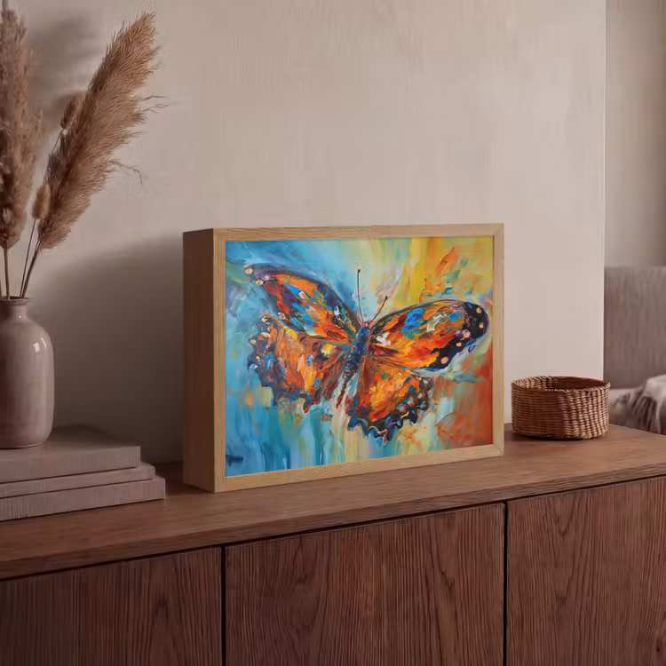 Vlinder - Kleuren - Kunst - Schilderij Light Box met batterij (Wandlamp) middel -sfeer2