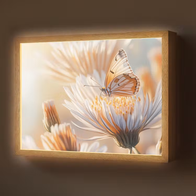 Vlinder - Bloem - Oranje Light Box met batterij (Wandlamp) middel -z3d_website