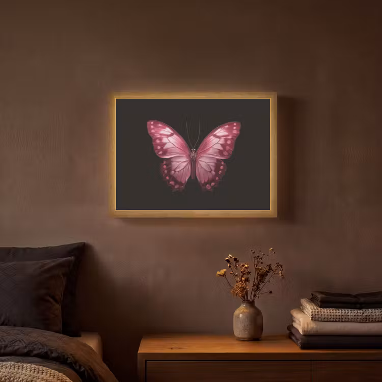 Vlinder - Fuchsia - Grafisch Light Box met batterij (Wandlamp) middel -sfeer4