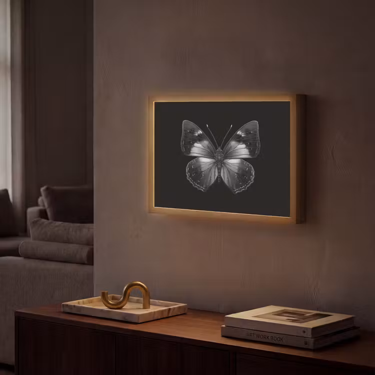 Vlinder - Grijs - Mysterieus Light Box met batterij (Wandlamp) middel -sfeer1
