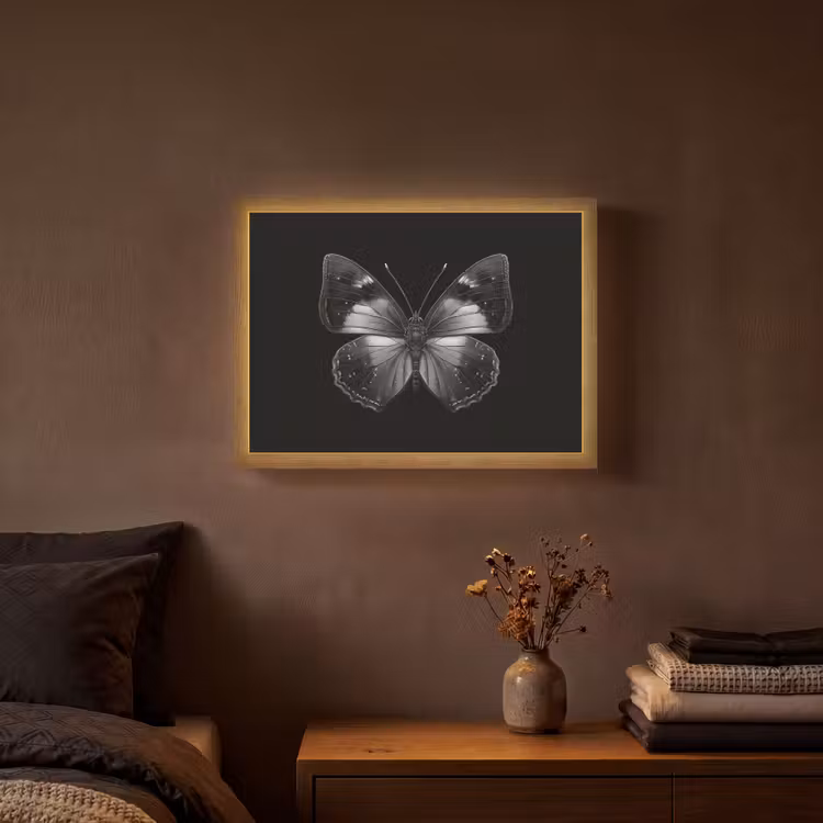 Vlinder - Grijs - Mysterieus Light Box met batterij (Wandlamp) middel -sfeer4