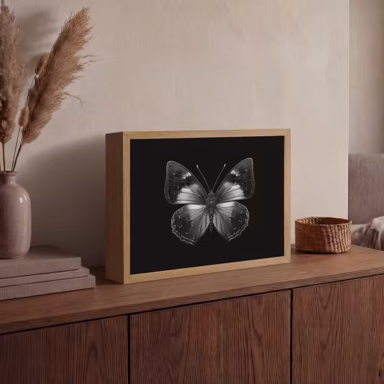 Vlinder - Grijs - Mysterieus Light Box met batterij (Wandlamp) middel -sfeer2
