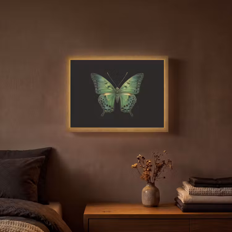 Vlinder - Groen - Diepte Light Box met batterij (Wandlamp) middel -sfeer4