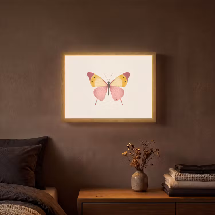 Vlinder - Illustratie - Roze Light Box met batterij (Wandlamp) middel -sfeer4