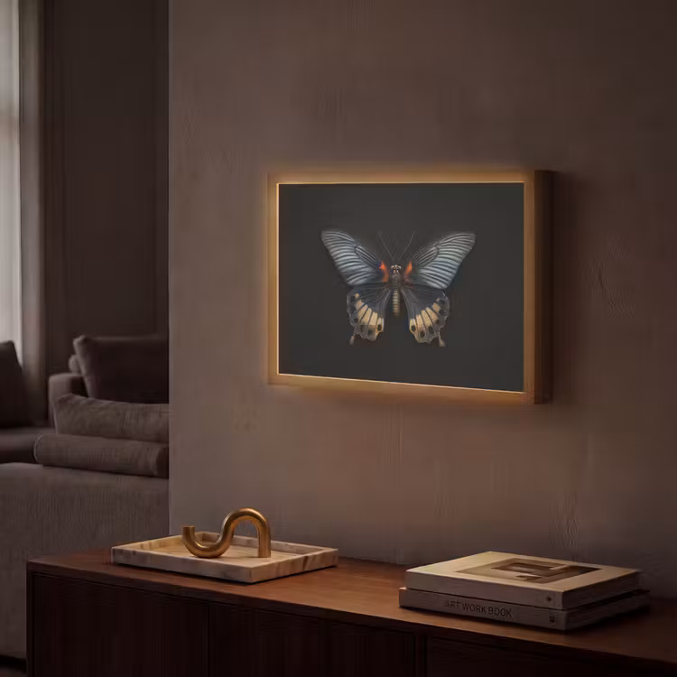 Vlinder - Metaalachtig - Geometrisch patroon Light Box met batterij (Wandlamp) middel -sfeer1