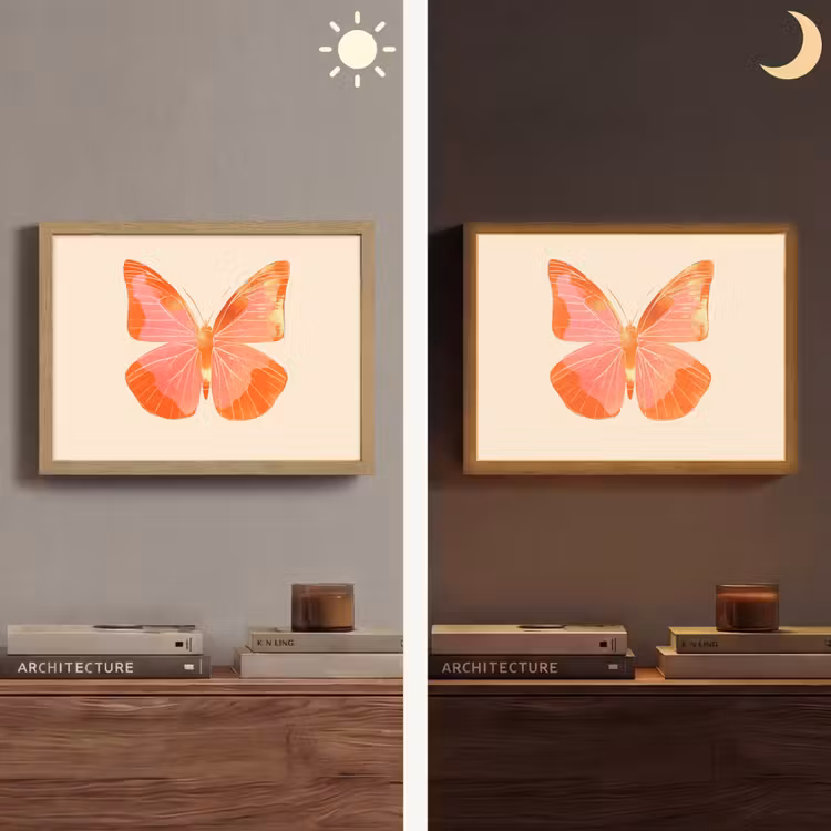 Vlinder - Minimalistisch - Roze Light Box met batterij (Wandlamp) middel -sfeer3