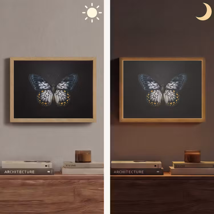 Vlinder - Monochroom - Balans Light Box met batterij (Wandlamp) middel -sfeer3