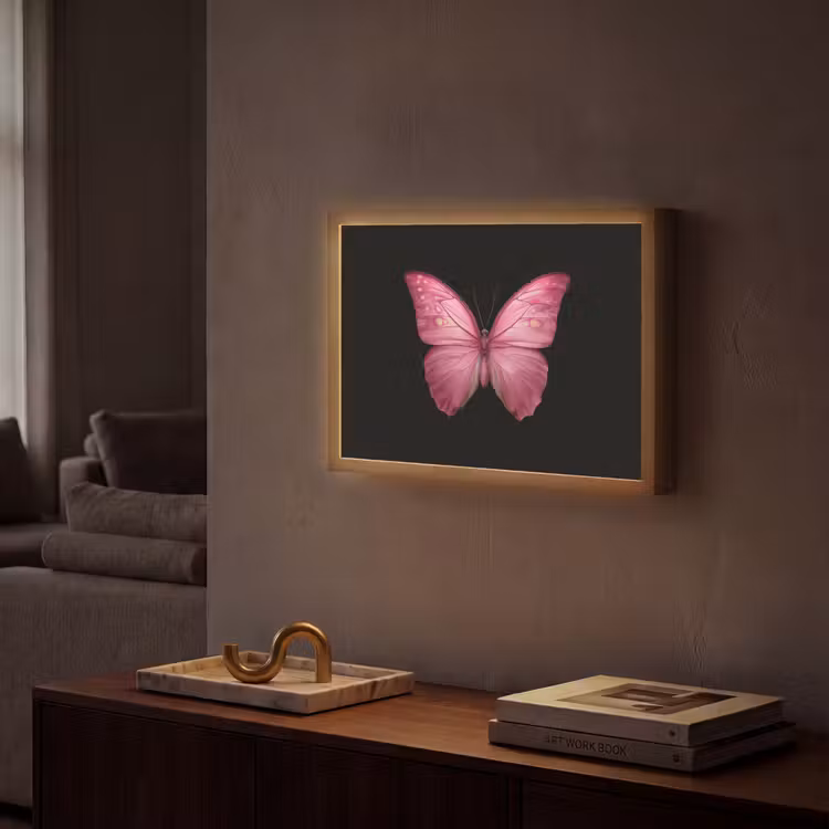 Vlinder - roze - Elegant Light Box met batterij (Wandlamp) middel -sfeer1