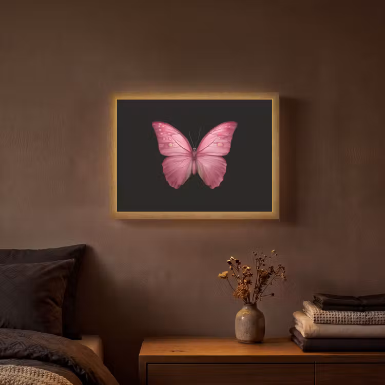 Vlinder - roze - Elegant Light Box met batterij (Wandlamp) middel -sfeer4