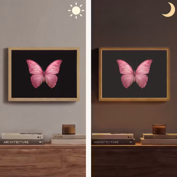 Vlinder - roze - Elegant Light Box met batterij (Wandlamp) middel -sfeer3
