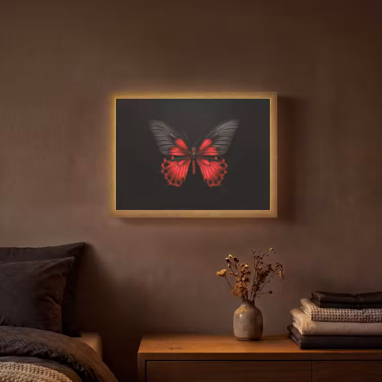 Vlinder - Rood - Contrast Light Box met batterij (Wandlamp) middel -sfeer4