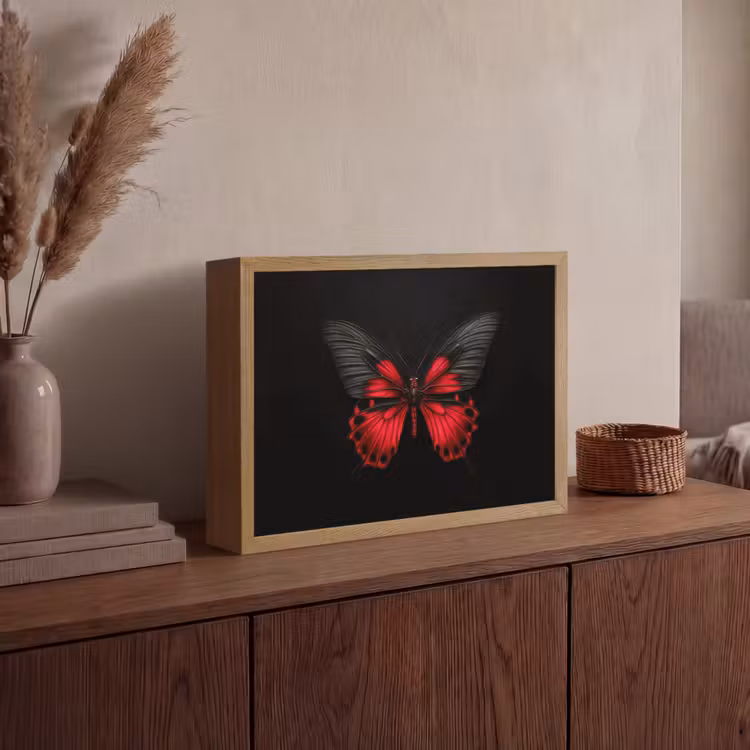 Vlinder - Rood - Contrast Light Box met batterij (Wandlamp) middel -sfeer2