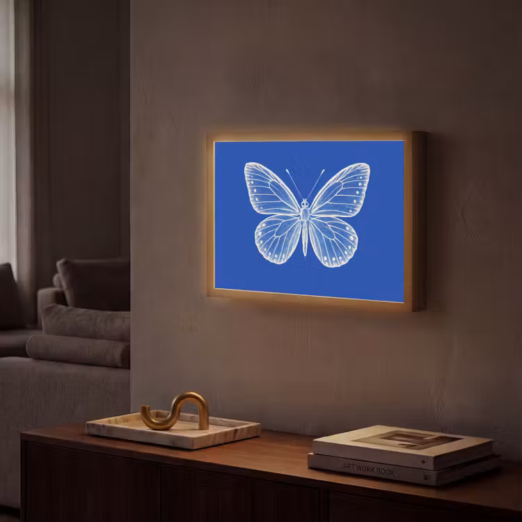 Vlinder - Wit - Getekend - Stippen Light Box met batterij (Wandlamp) middel -sfeer1