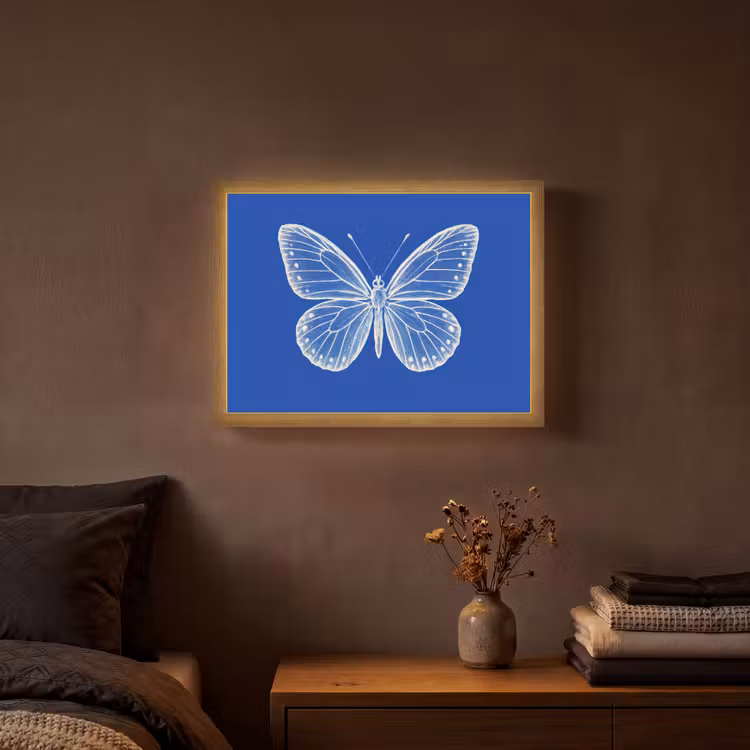 Vlinder - Wit - Getekend - Stippen Light Box met batterij (Wandlamp) middel -sfeer4